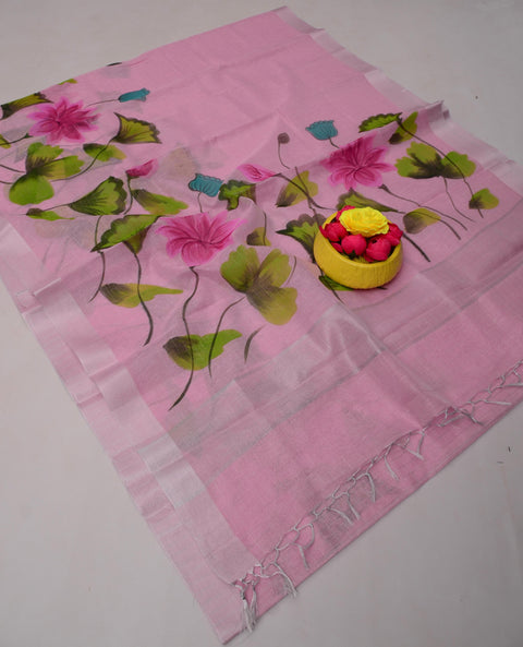 Hand Painted Kota Linen Saree - Pink Color