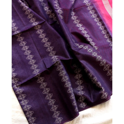 Double Color Semi Tussar Silk Saree with Woven Design - Purple & Pink Combination