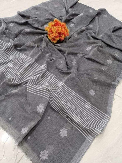 Classic Cotton Saree with Matching Blouse Piece - Grey Color