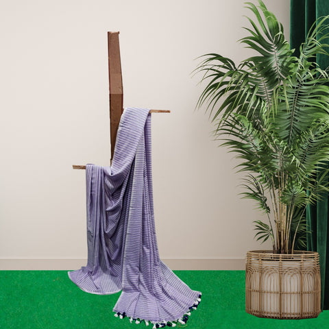 MulMul Cotton Striped Saree with Running Blouse - Lavender Color