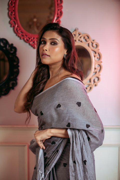 Mul Cotton Saree for Daily Wear with Blouse - Grey Color