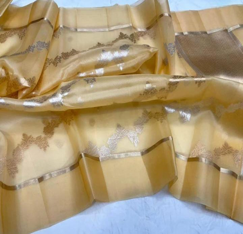Semi Kora Organza Saree Lightweight & Festive Wear  - Golden