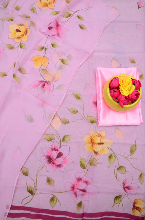 Hand-Painted Organza Suits - Pink Colour