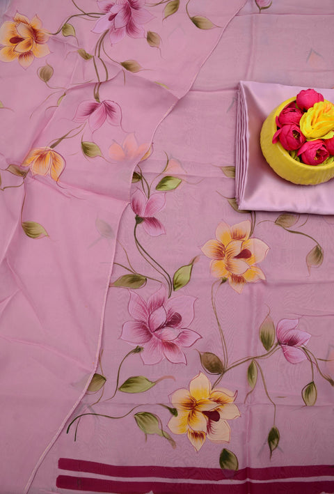 Hand-Painted Organza Suits - Pink Colour