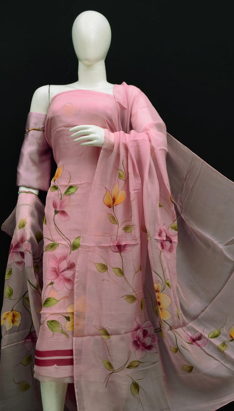 Hand-Painted Organza Suits - Pink Colour