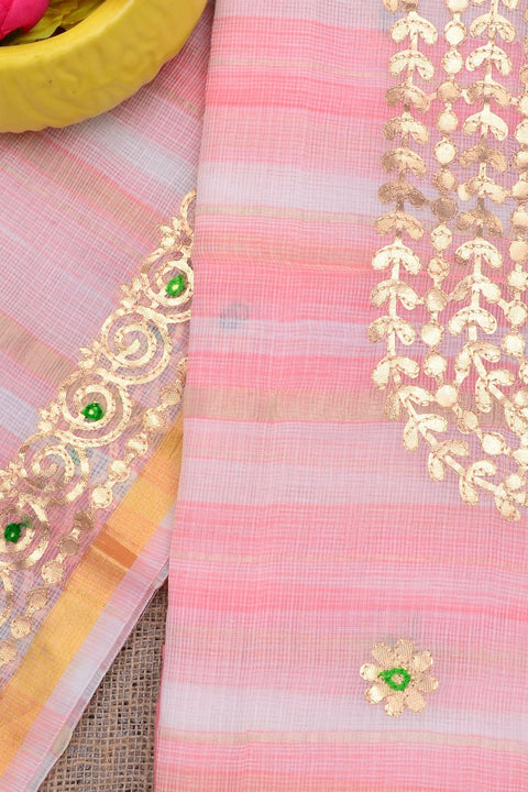 Designer Gota Patti Dress Material in Kota Doria Fabric - Lavender Colour