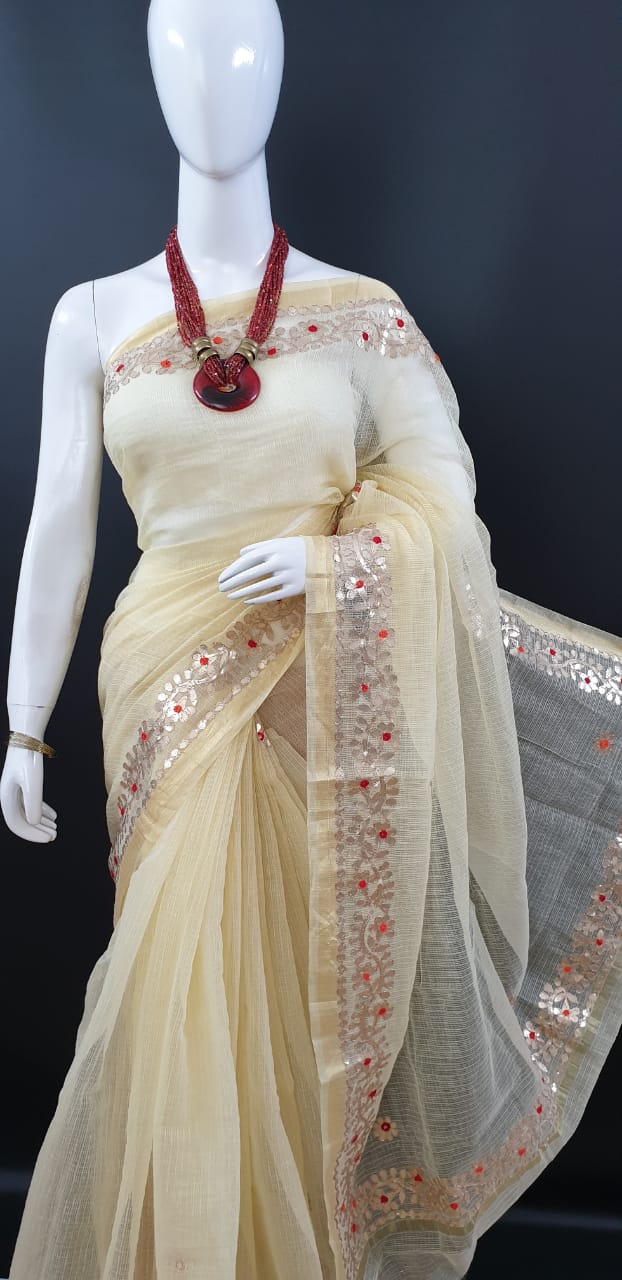 Classic Kota Doria Gotta Patti Saree - Cream Color