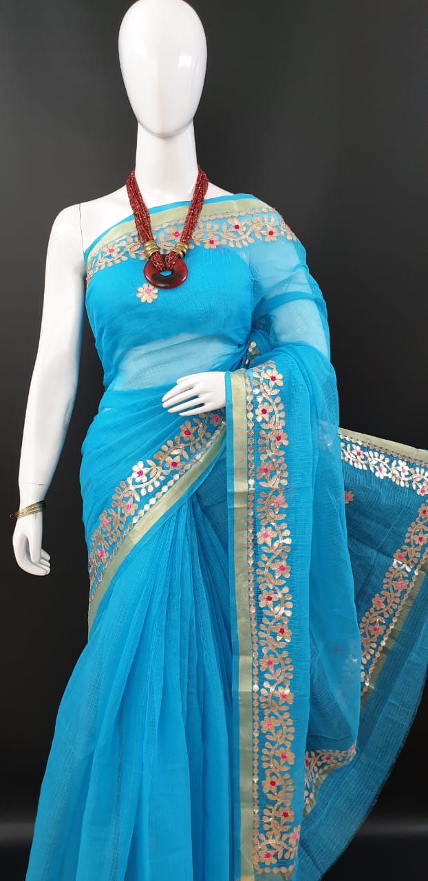 Classic Kota Doria Gotta Patti Saree - Blue Color