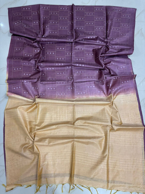 Woven Buta Semi Tussar Silk Saree - Purple And Beige Combination
