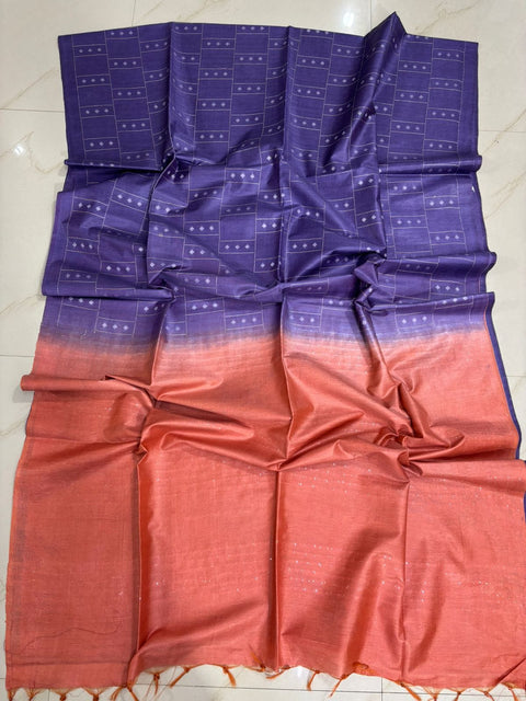 Woven Buta Semi Tussar Silk Saree - Purple & Peachy Pink Combination