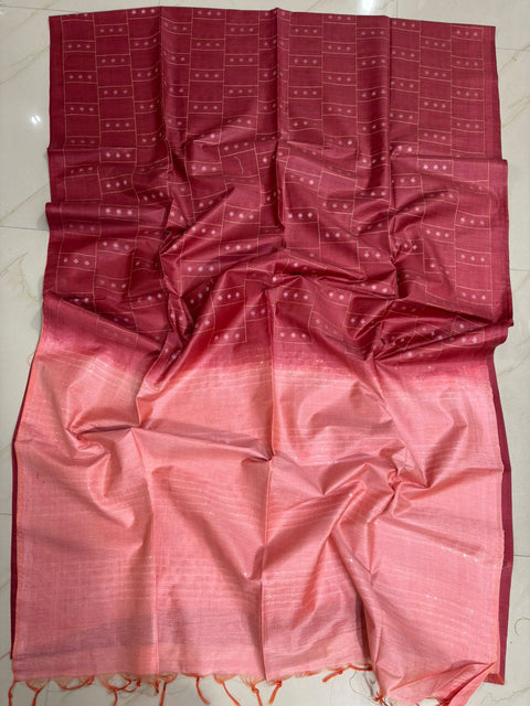 Woven Buta Semi Tussar Silk Saree - Maroon & Pink Combination