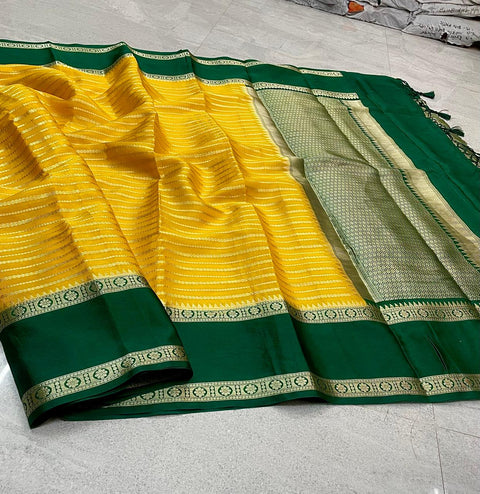 Banarasi Dyeable Warm Silk Saree – Handwoven & Premium - Yellow Color
