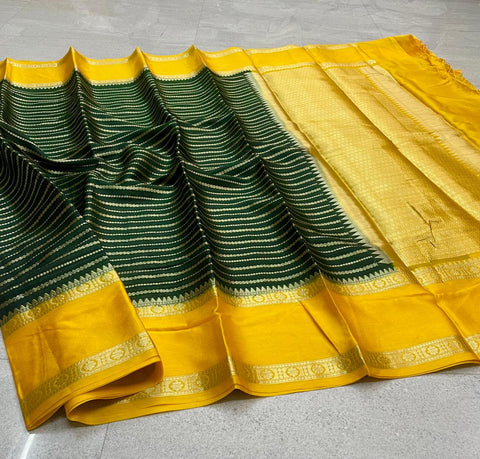 Banarasi Dyeable Warm Silk Saree – Handwoven & Premium - Green Color