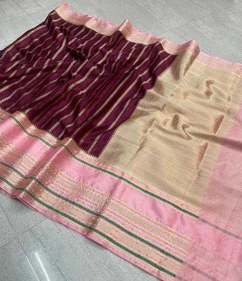 Banarasi Warm Silk Dyeble Saree - Maroon Pink Color