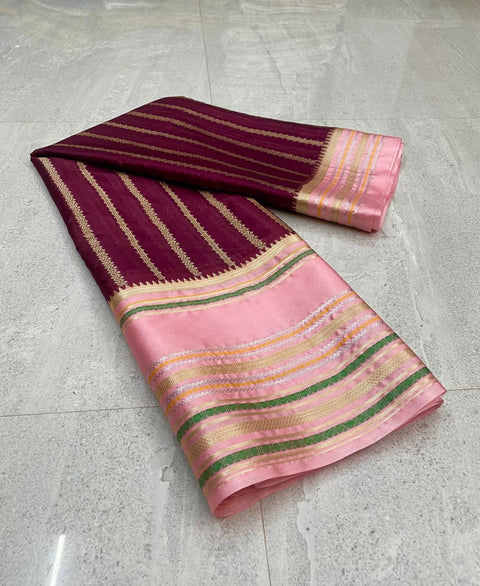 Banarasi Warm Silk Dyeble Saree - Maroon Pink Color