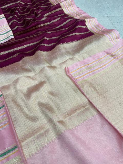 Banarasi Warm Silk Dyeble Saree - Maroon Pink Color