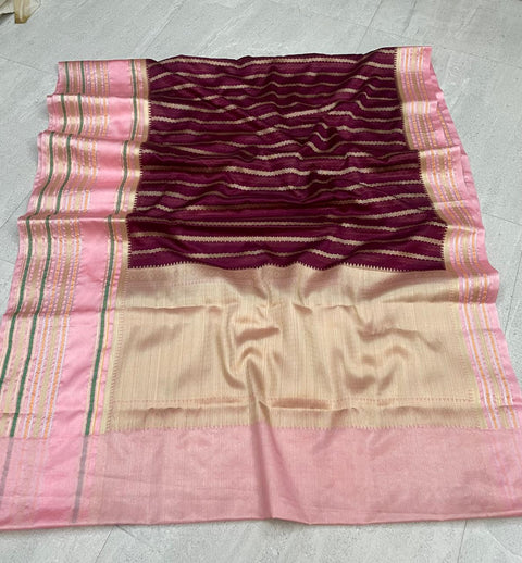 Banarasi Warm Silk Dyeble Saree - Maroon Pink Color
