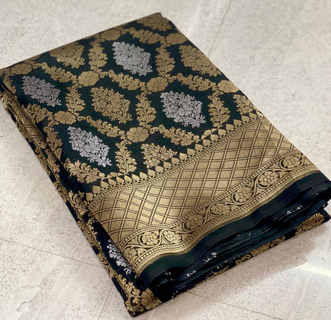 Banarasi Semi Katan Silk Saree  - Black Color