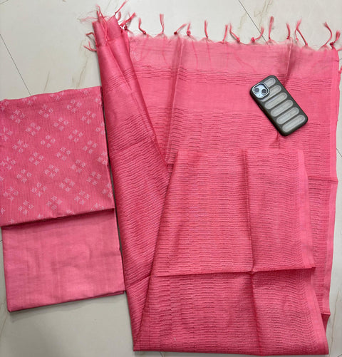 Bhagalpuri Semi-Silk Unstitched Suit with Kantha Embroidery - Pink Color
