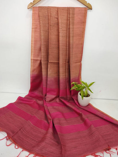 Kota Baswada Silk Saree With Contrast Pallu - Brownish with Dark Pink Pallu