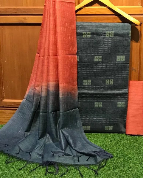 Kota Baswada Silk Dress Material - Grey Color