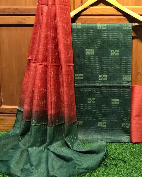 Kota Baswada Silk Dress Material - Green Color