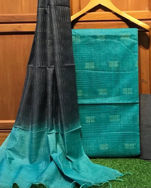 Kota Baswada Silk Dress Material - Sea Blue Color
