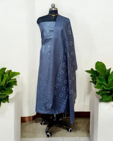 Cotton Silk Dress Material - Navy Blue color