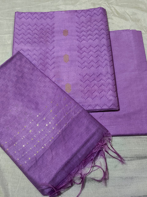 Katan Staple Woven Dress Material - Purple Color