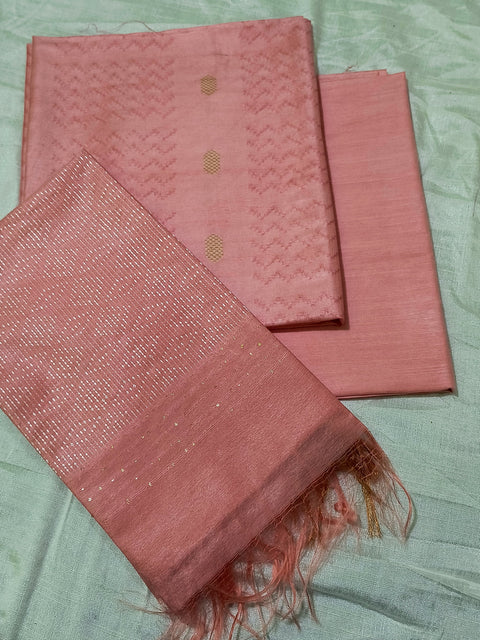 Katan Staple Woven Dress Material - Pink Color