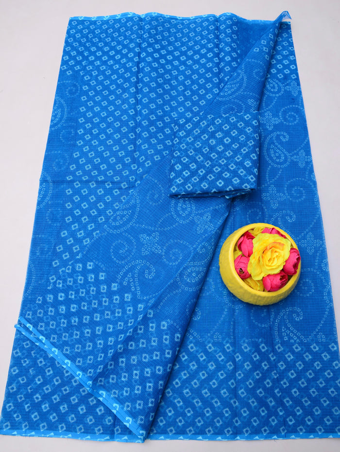Kota Doria Pure Cotton Bandhej Leheriya Saree - Blue Color