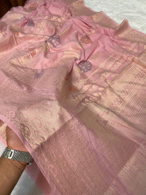 Banarasi Semi Munga Soft Silk Saree with Elegant Design Work - Pink Color