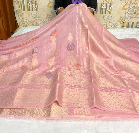Banarasi Semi Munga Soft Silk Saree with Elegant Design Work - Pink Color