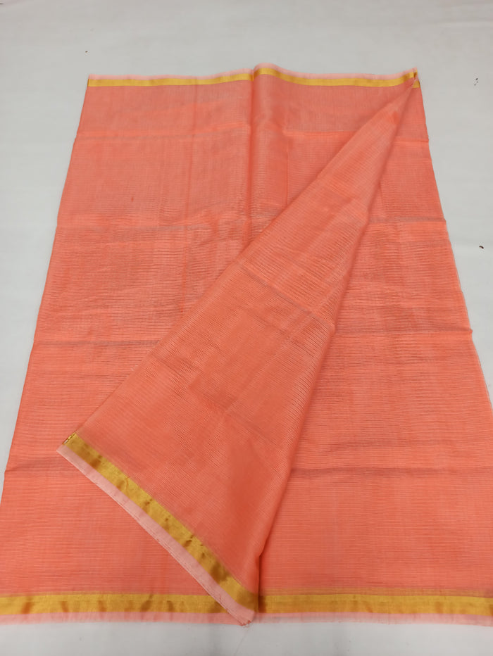 Kota Doria Cotton Mix Plain Saree - Orange Color