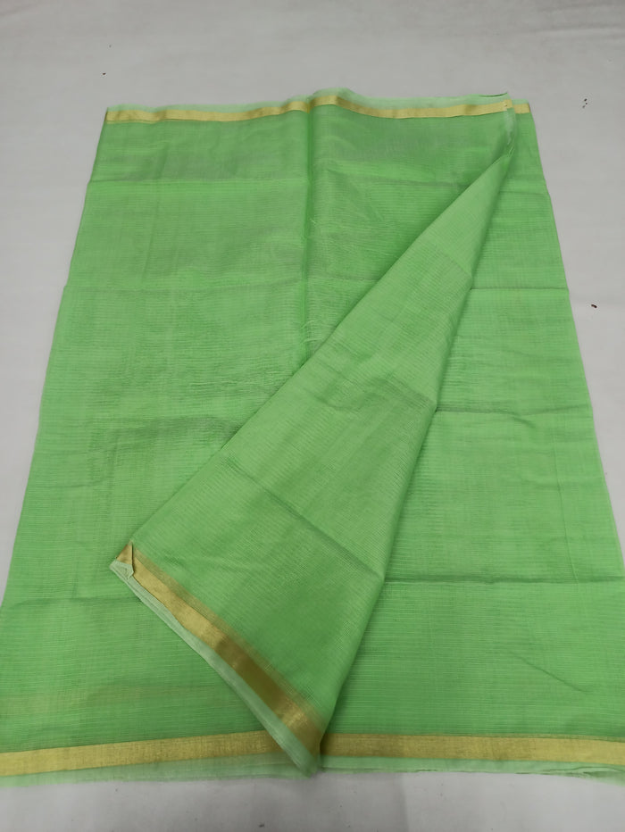 Kota Doria Cotton Mix Plain Saree - Green Color