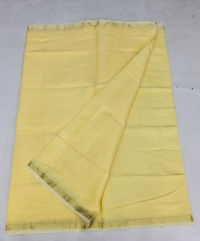 Kota Doria Cotton Mix Plain Saree - Yellow Color