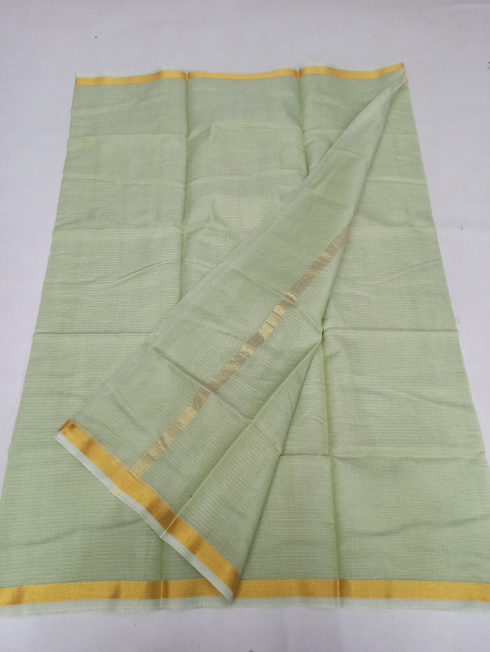 Kota Doria Cotton Mix Plain Saree - Pista Green Color