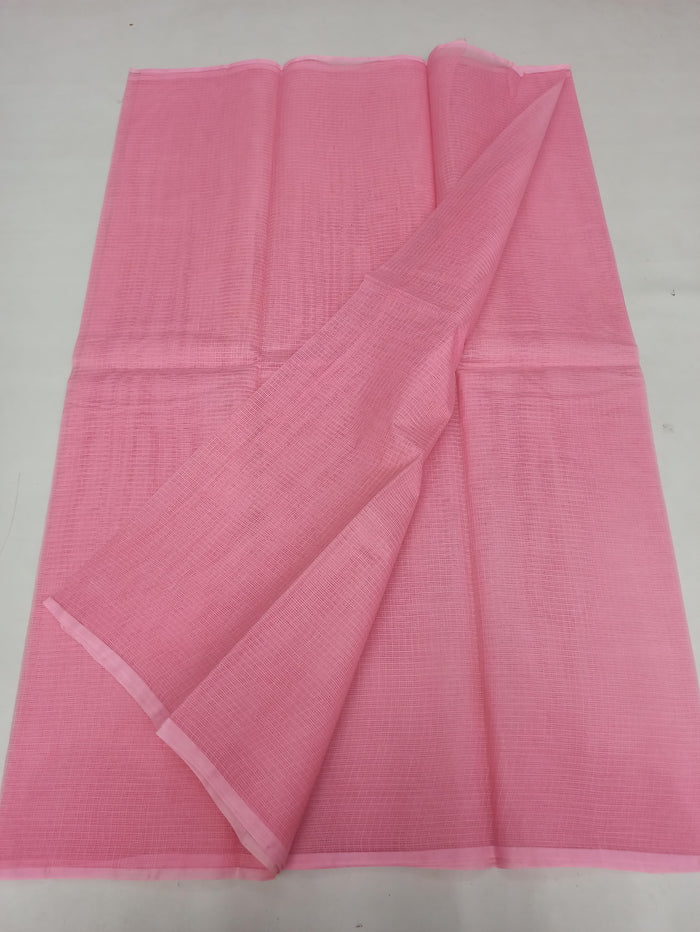 Kota Doria Pure Cotton Plain Saree - Pink Color