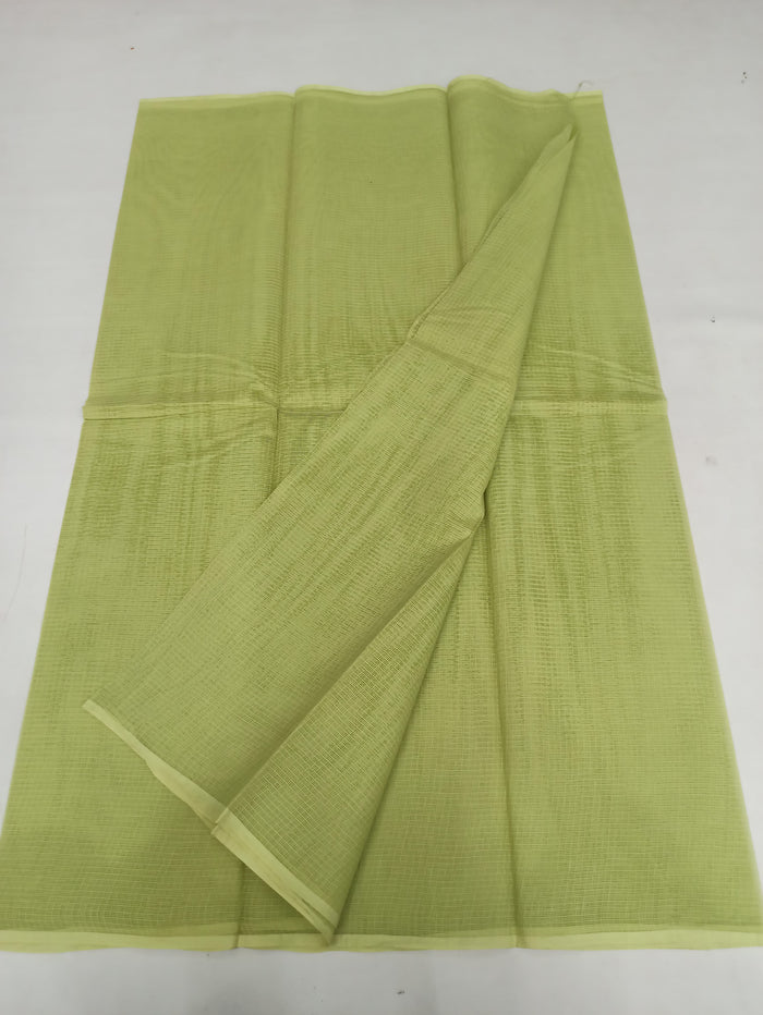 Kota Doria Pure Cotton Plain Saree - Green Colour