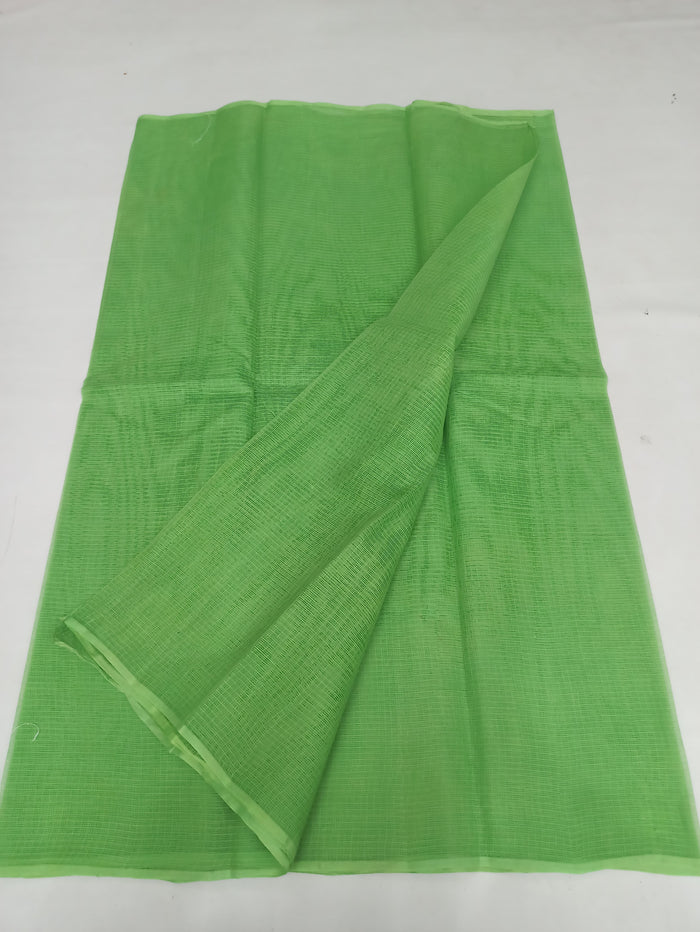 Kota Doria Pure Cotton Plain Saree - Green Color