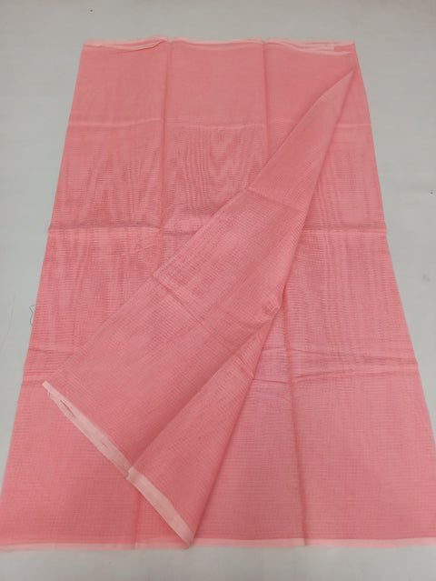 Kota Doria Pure Cotton Plain Saree - Peach Colour