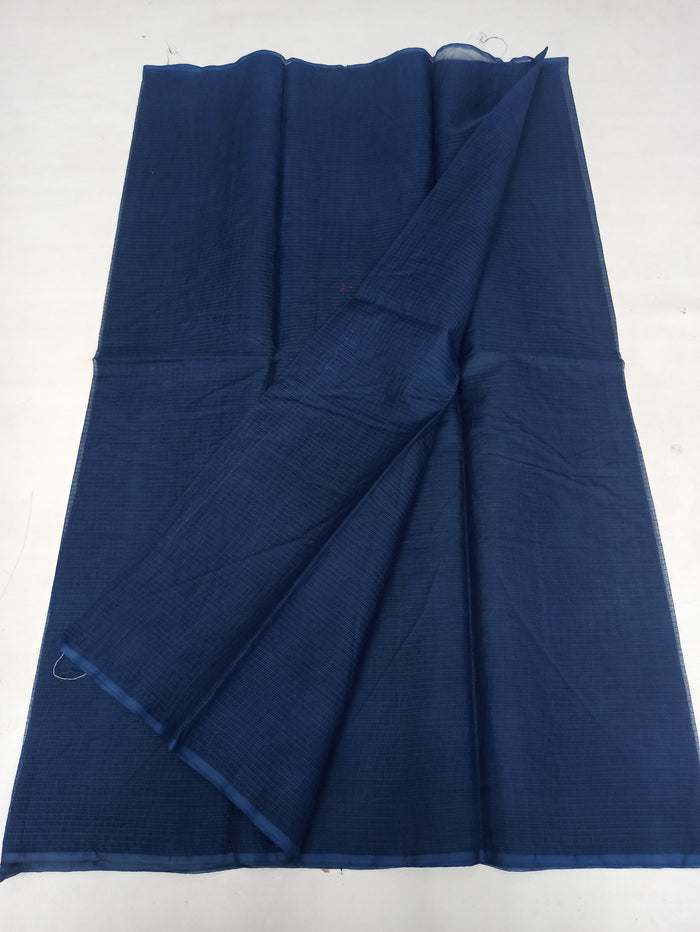 Kota Doria Pure Cotton Plain Saree - Navy Blue Color