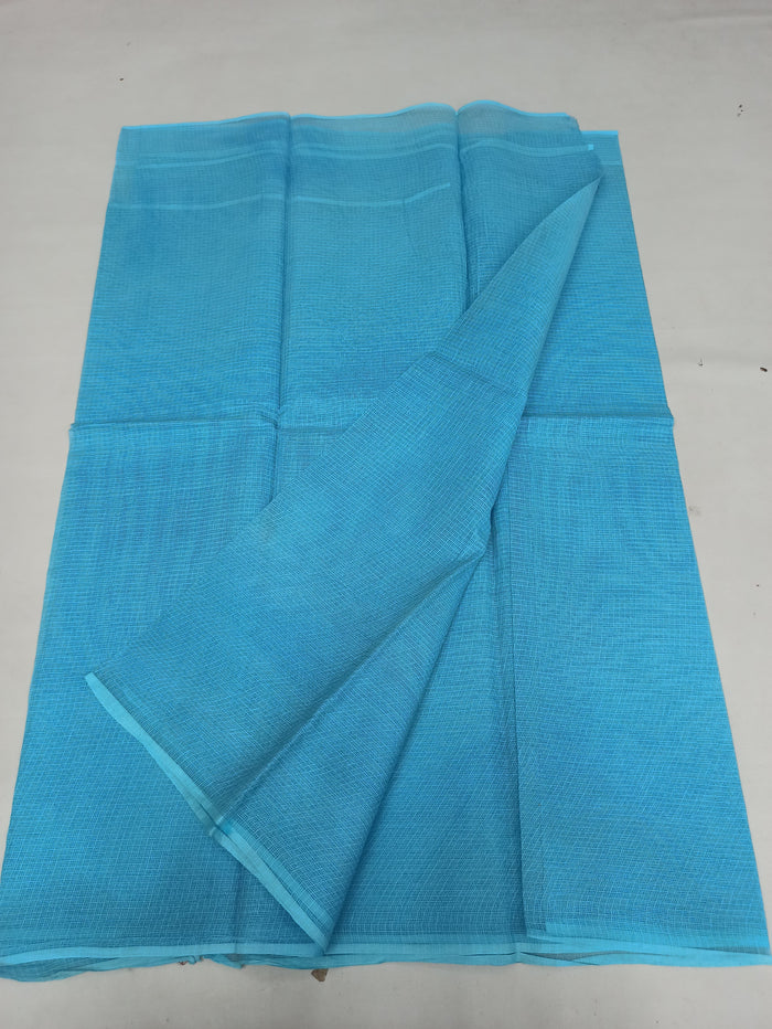 Kota Doria Pure Cotton Plain Saree - Blue Color