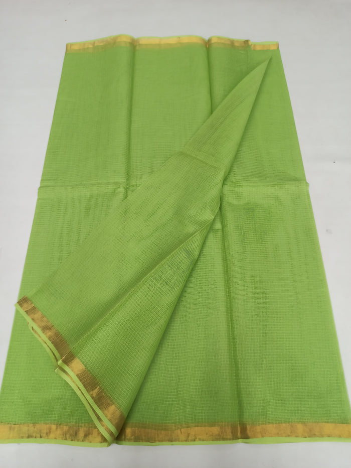 Pure Cotton Kota Doria Plain Saree - Green Color