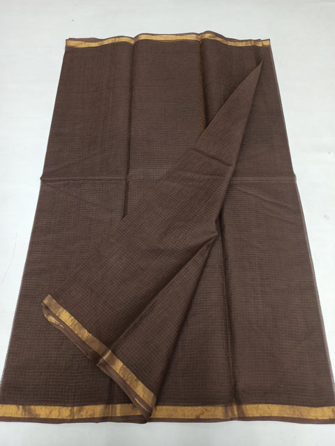 Pure Cotton Kota Doria Plain Saree - Brown Colour