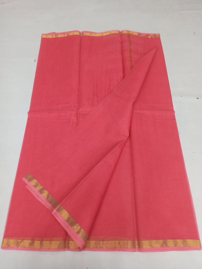 Pure Cotton Kota Doria Plain Saree - Red Color