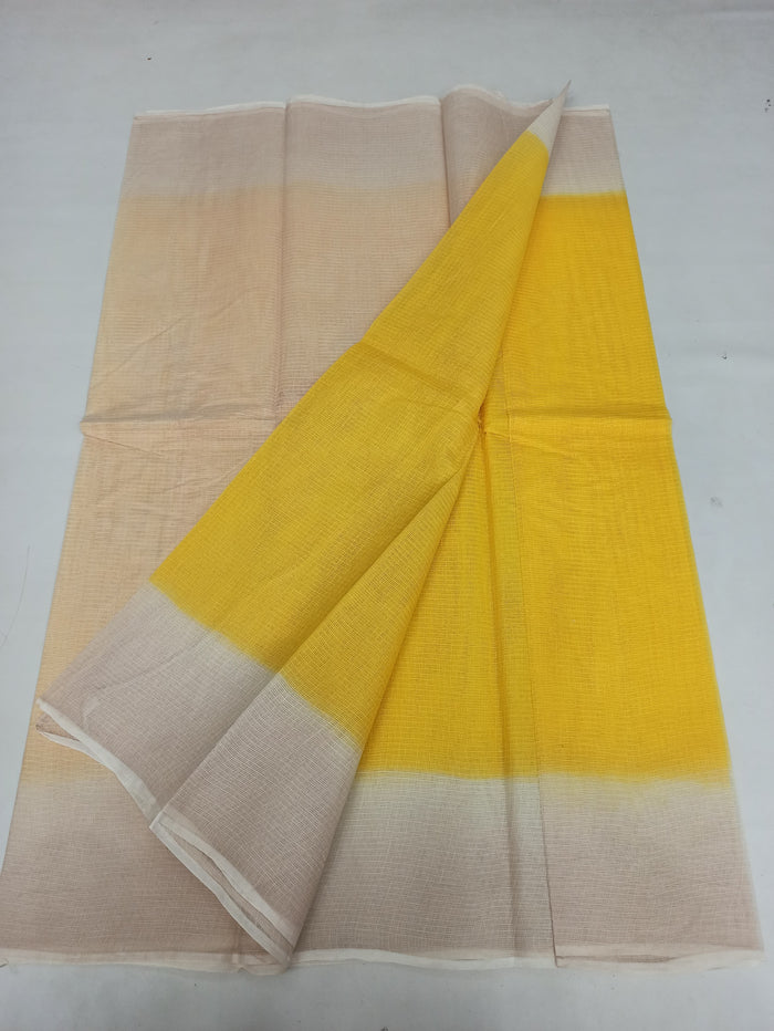 Pure Cotton Kota Doria Multicolor Plain Saree - Cream & Yellow Colour