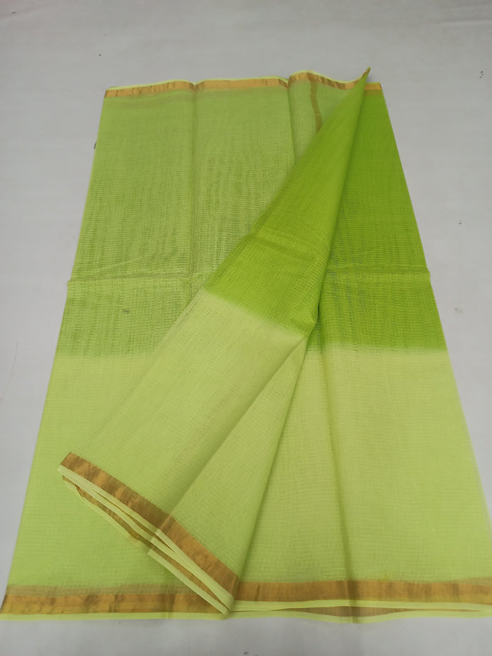 Pure Cotton Kota Doria Multicolor Plain Saree - Green Color