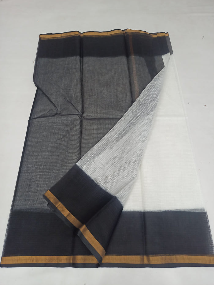 Pure Cotton Kota Doria Multicolor Plain Saree - Black & White Colour