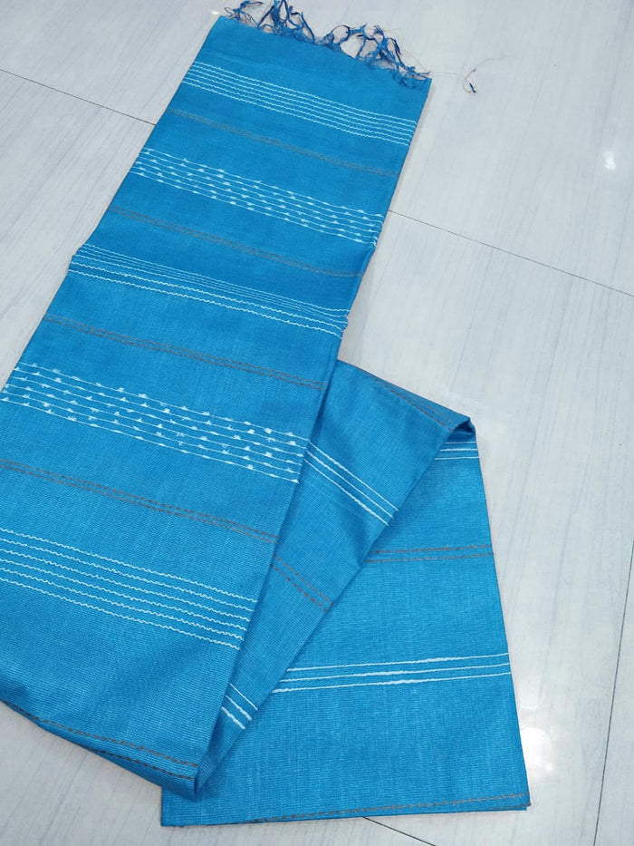 Kota Viscose Silk Saree With Woven Stripe Lines Design - Blue Color